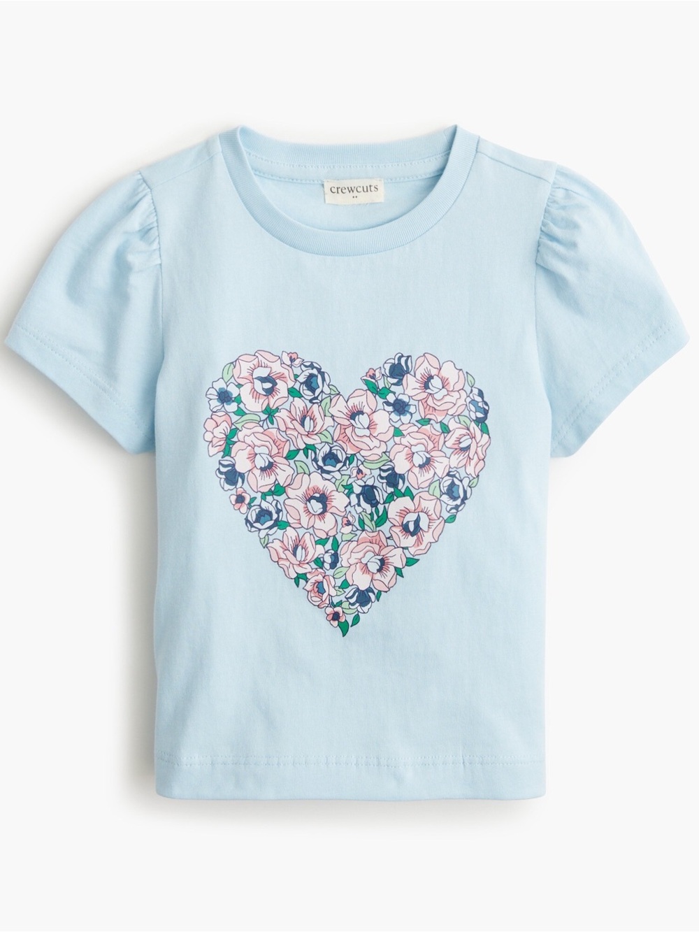 Crewcuts Light Blue Tee with Pink & Navy Floral Heart